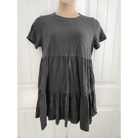 Old Navy Distressed Gray Tiered Babydoll Dress Sz L Petite - Picture 1 of 9